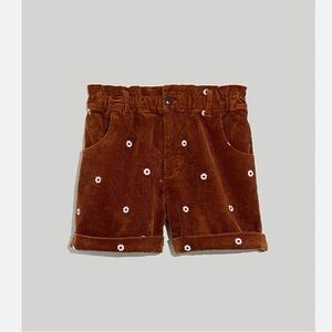 NWT Madewell Daisy Embroidered Corduroy Pull-On Paperbag Shorts